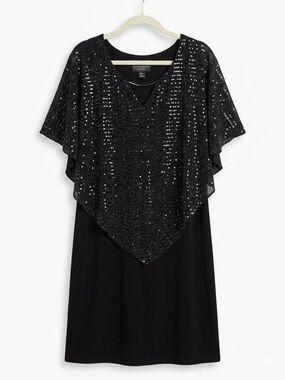 En Focus Women Black Sequin Popover Sheath Dress Plus Size 16W EUC